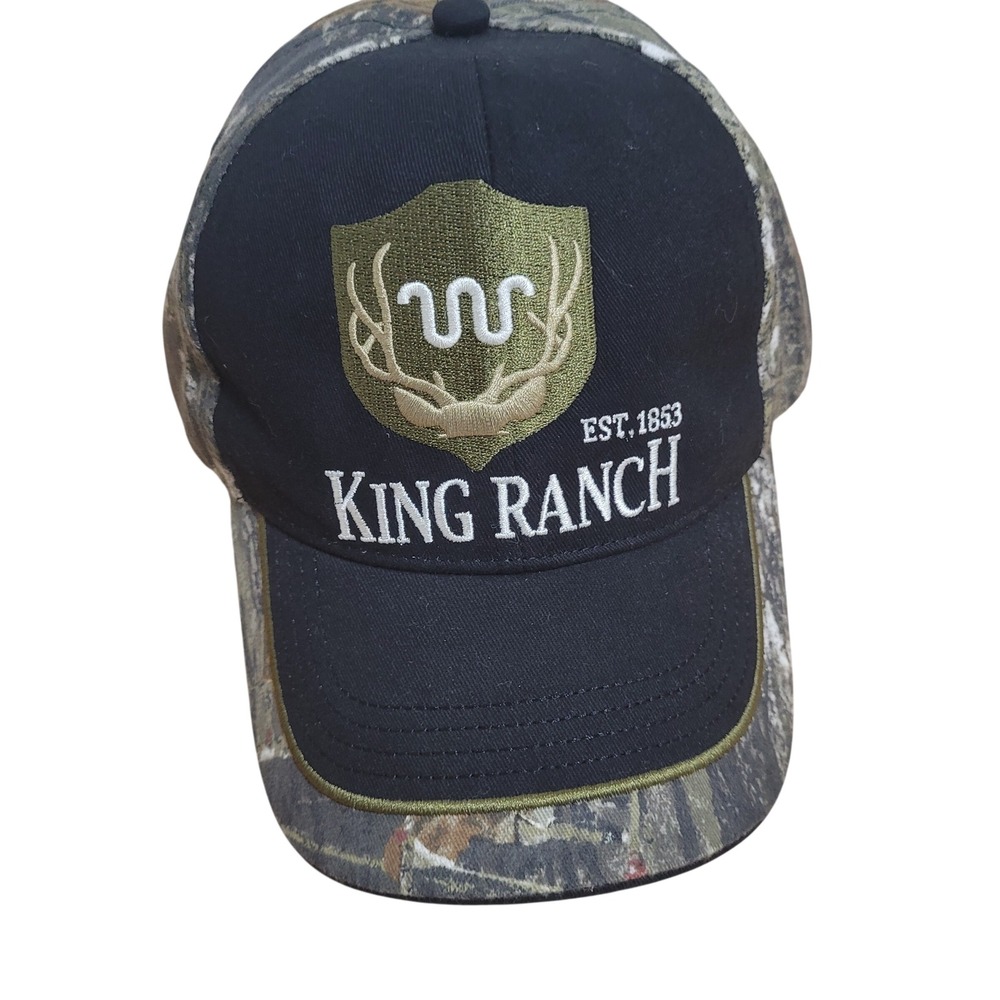 King Ranch Kingsville Texas Camo Black Adjustable Baseball Hat Running W Logo